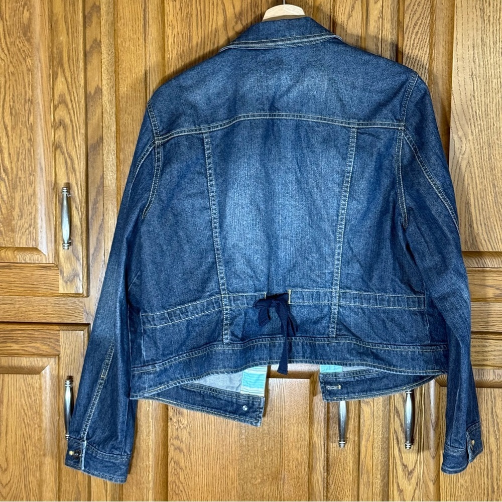 Liz Claiborne Denim Jacket Women’s XLarge Dark Wash Drawstring Waist Button Up - Picture 3 of 6